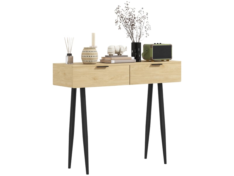  Meuble d'entrée avec 2 tiroirs et pieds en acier, chêne, 100 x 30 x 80,5 cm  - Conforama A