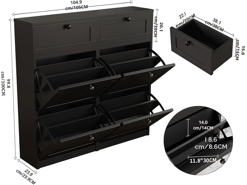  Étagère à chaussures étroite, meuble à chaussures 105x24x100cm (noir)  - Conforama C