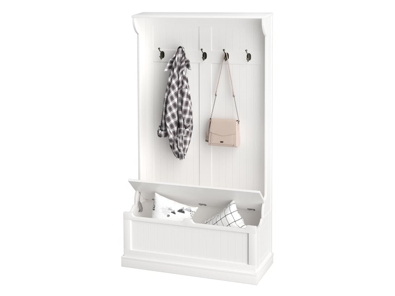  Meuble d'entrée avec banc porte manteaux 3 en 1 5 crochets banc de rangement pour salon couloir 96 x 34 x 179,7 cm crème  - Conforama B