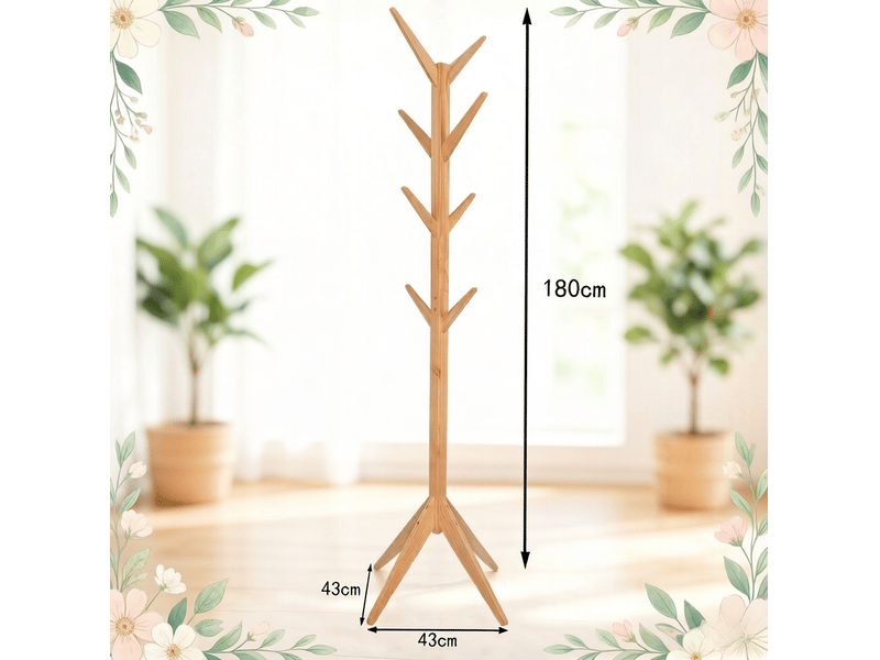  Porte-manteau sur pied en bois naturel, 8 crochets, design moderne  - Conforama C