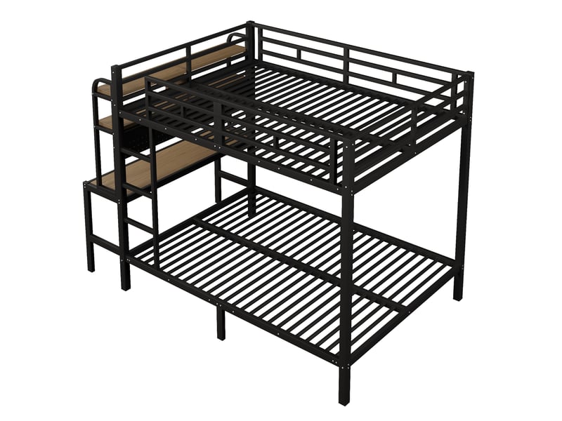  Lit superposé métal noir 140x200 cm avec bureau led usb échelle garde-corps  - Conforama E