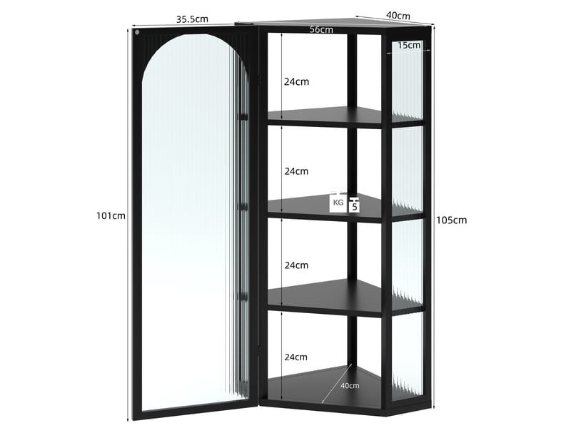  Armoire murale d'angle 4 niveaux avec porte en verre evryae  - Conforama E