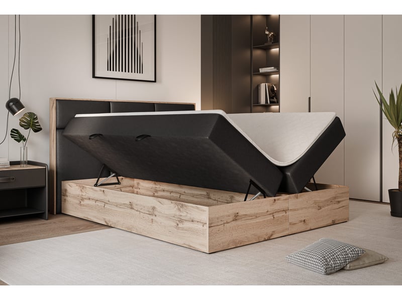 Lit coffre lavio - 160x200 cm - avec sommier et surmatelas - éco-cuir - noir LAVIO - Conforama C