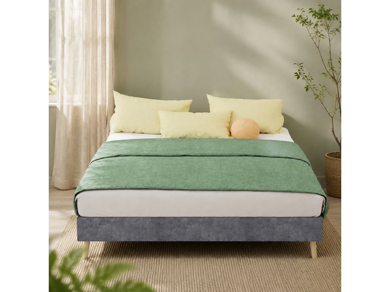 Cadre de lit 140x200 cm gris en tissu avec sommier à lattes - Conforama E