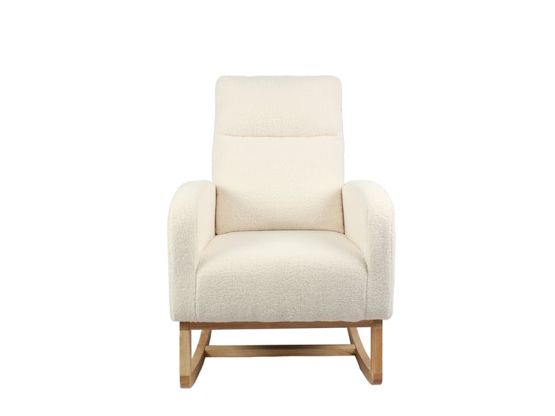  Fauteuil à bascule - 75x63x104 cm - chaise à bascule ergonomique en tissu teddy avec pochette - blanc  - Conforama A