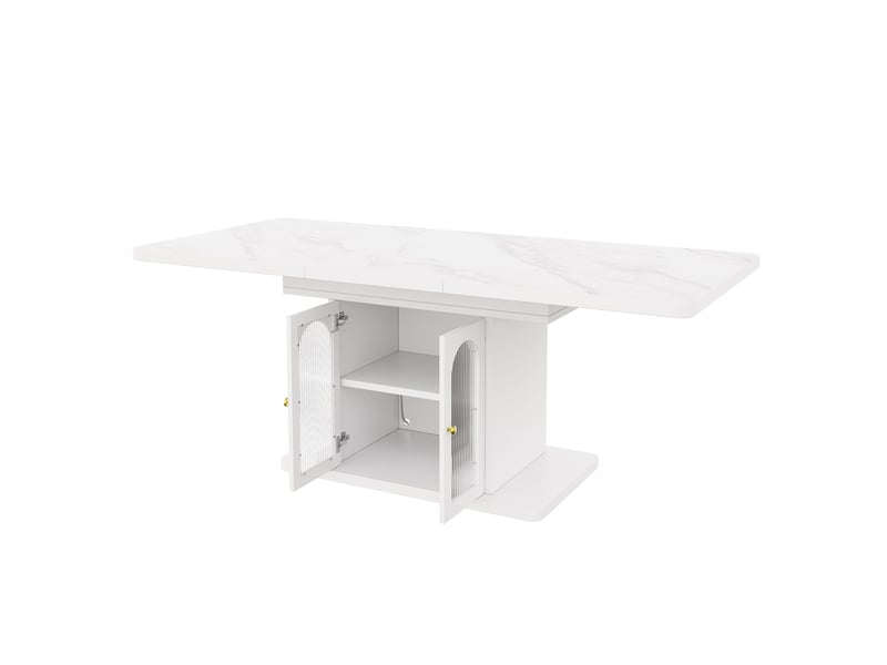  Table à manger extensible 150-200 x 80 cm, 6-8 personnes, rangement, led, blanc marbre Jamama eleni - Conforama W