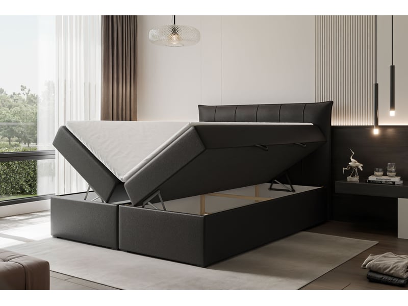 Lit coffre chester - 140x200 cm - avec matelas et surmatelas - éco-cuir - noir CHESTER - Conforama C