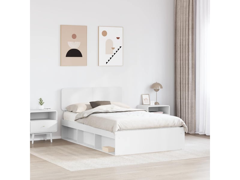 Lit double- lit adulte - cadre de lit avec tête de lit blanc 120 x 200 cm pin massif - Conforama B