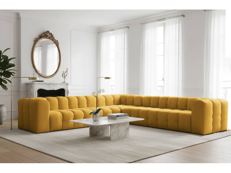  Canapé d'angle réversible miloe 8 places avec accoudoirs en velours - jaune MILOE - Conforama B