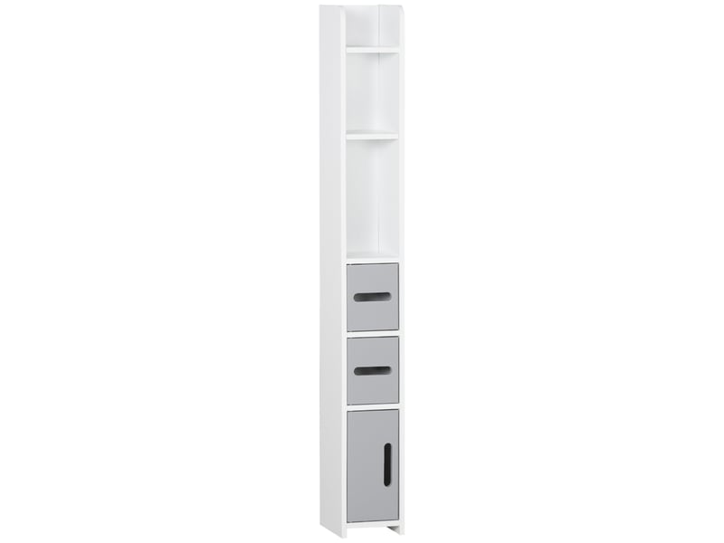 Meuble de salle de bain avec étagères et placards, armoire haute en bois gain de place 15 x 17 x 120 cm, blanc et gris - Conforama A