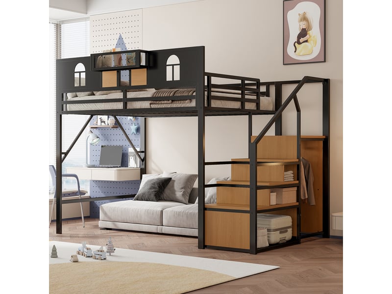  Lit mezzanine 140x200cm coloris noir métal lit enfant noir - Conforama D