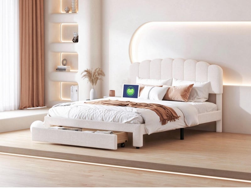 Lit coffre 140x200 cm ezssw, coloris blanc  - Conforama B