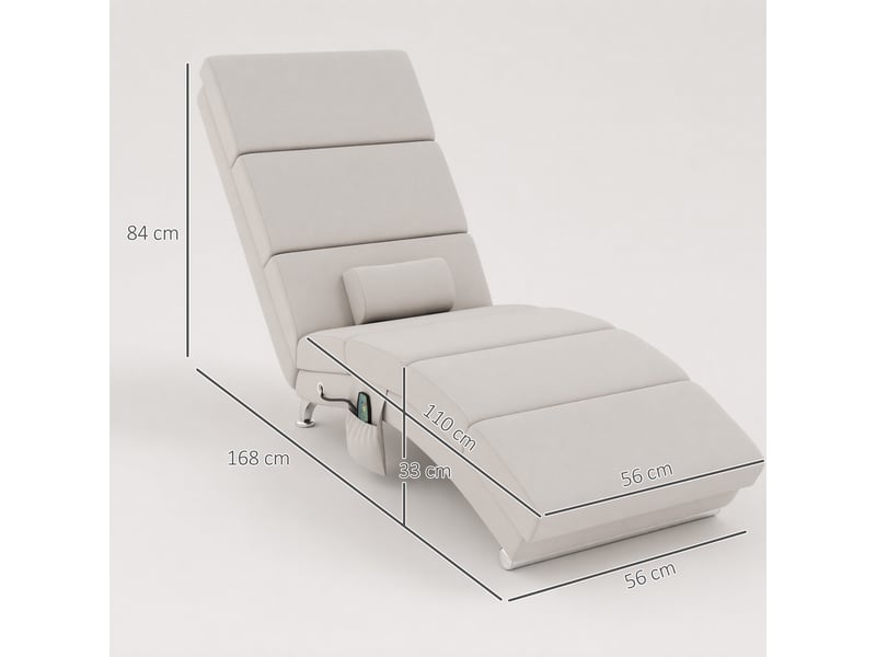  Fauteuil relax salon fauteuil de massage et chauffage meridienne avec télécommande et oreiller, crème, tissu effet lin  - Conforama C