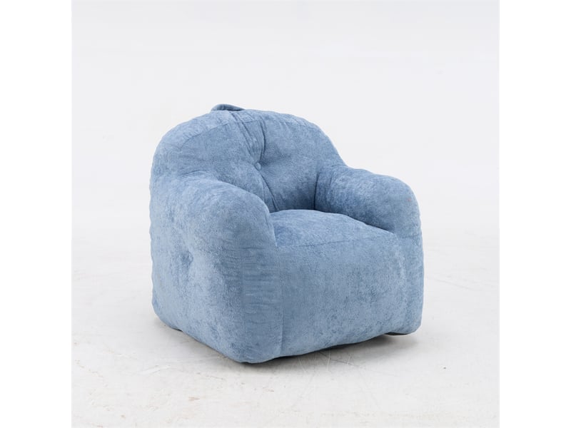  Pouf fauteuil bleu en fausse fourrure avec accoudoirs, rembourré mousse  - Conforama E
