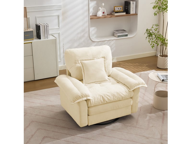 Fauteuil pivotant modenvie en chenille beige 116 x 84 x 96 cm avec coussin de soutien  - Conforama B