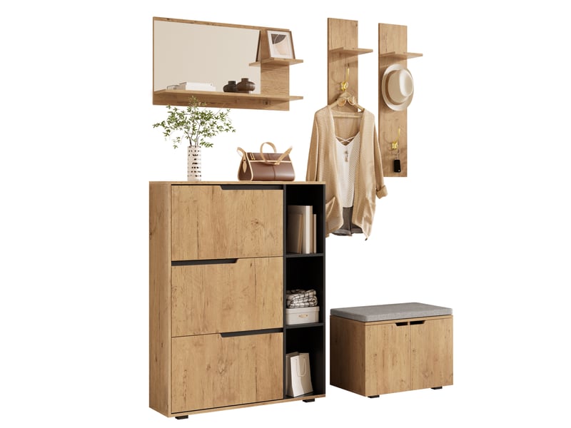  Portemanteau avec banc et rangement 150 x 161,5 cm en panneau de particules  - Conforama D