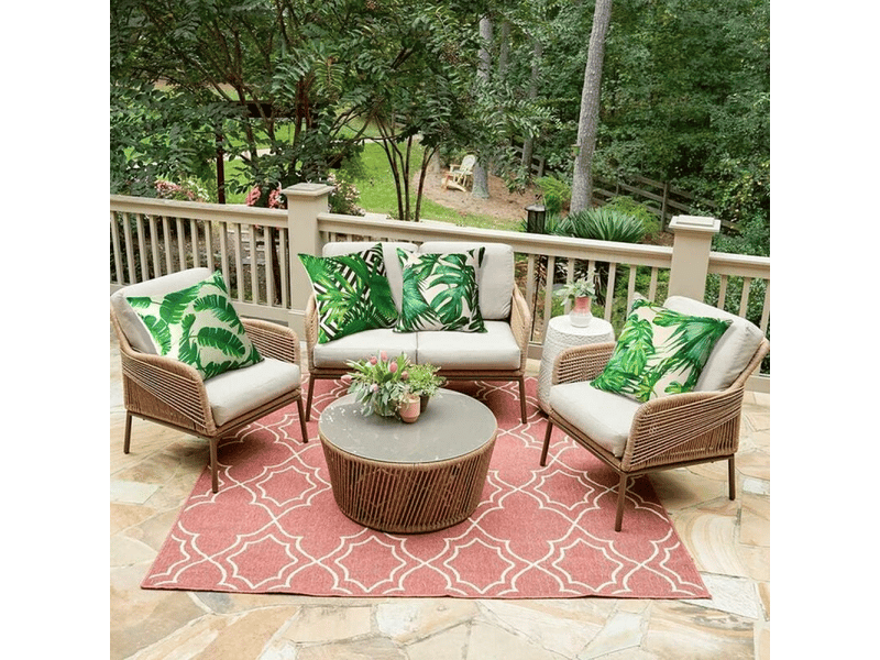  Lot de 4 housse de coussin - 45 x 45 cm, housses de coussin d'extérieur, lot de 4 housses de coussin imperméables à plantes tropicales vertes  - Conforama D