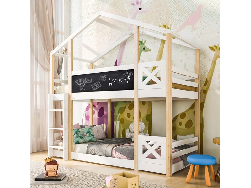 Modenvie lit mezzanine enfant 90x200 cm - avec tableau et échelle, sommier inclus, sans matelas - blanc  - Conforama E