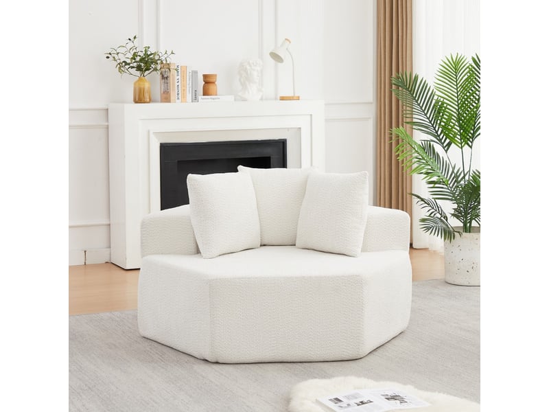 Fauteuil hexagonal 1 place - fauteuil cabriolet modulaire individuel sans montage en chenille avec 3 coussins - beige - Conforama D