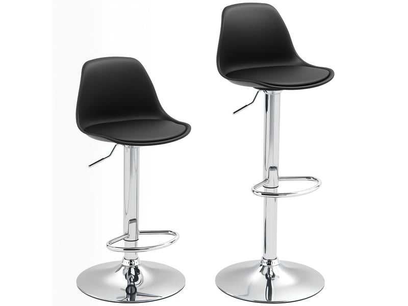  Lot de 2 tabourets de bar réglables en hauteur noir similicuir, pivotants 360°, dossier et repose-pieds  - Conforama A