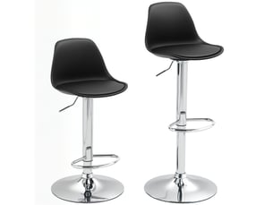 Lot de 2 tabourets de bar réglables en hauteur noir similicuir, pivotants 360°, dossier et repose-pieds