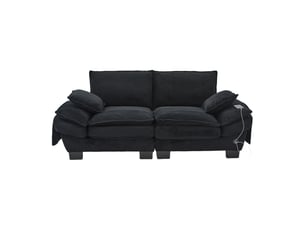 Canapé 2 places en velours côtelé noir, assise large 125 cm et usb-c intégré avec poches latérales