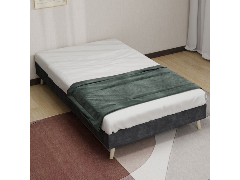  Lit 90x200 cm, lit adulte minimaliste, velours gris, pieds bois massif, sans tête de lit, structure stable  - Conforama B