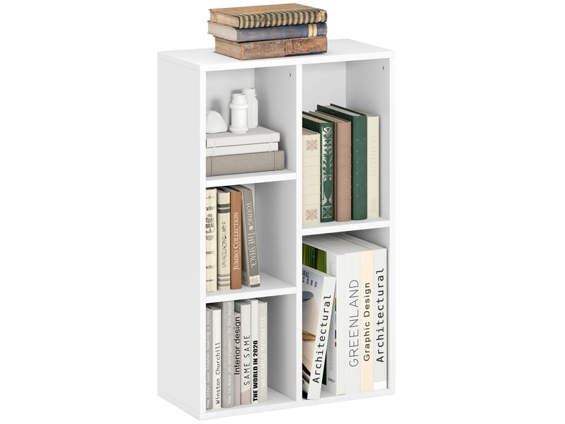  Bibliothèque étagère de rangement avec 5 compartiments, pour salon chambre à coucher bureau, 50x24x80cm, blanc  - Conforama A