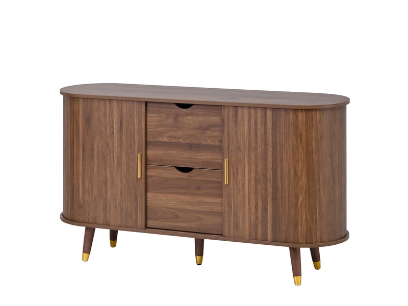 Buffet bas 140x40x79,5 cm noyer mdf, 2 portes coulissantes, 2 tiroirs et étagères réglables, rangement modulable - Conforama D