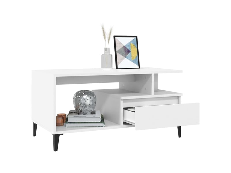  Table basse rectangulaire | table de salon blanc 90x49x45 cm bois d'ingénierie  - Conforama D