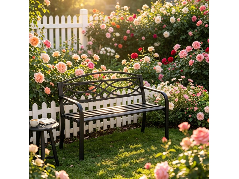  Banc de jardin 127,5x49,5x83 cm avec dossier et accoudoirs métal noir  - Conforama C