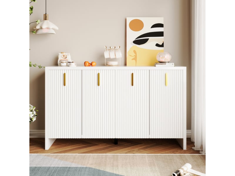  Buffet 4 porte(s) 0 tiroir(s) - 140 cm blanc panneau de particules buffet de cuisine blanc - Conforama D