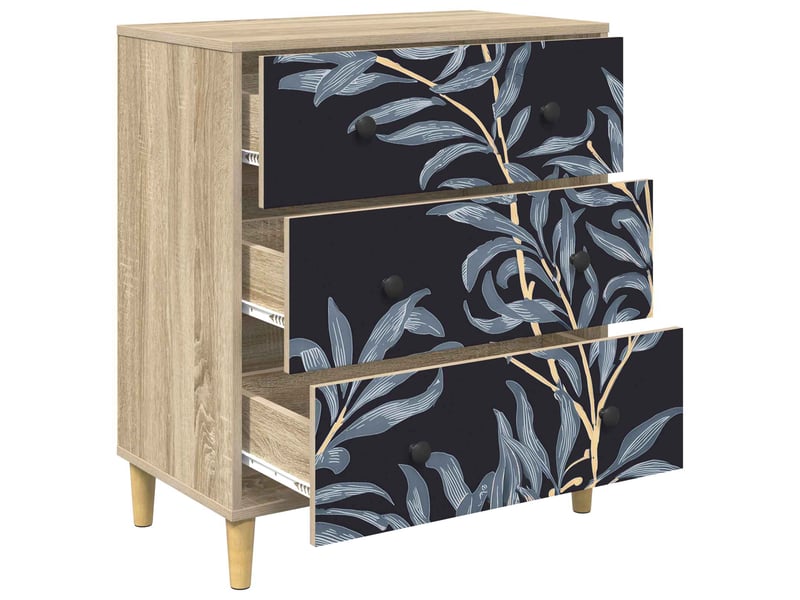  Commode chambre, meuble de rangement dokkum imprimé fougère bleue 66 x 36,5 x 75 cm sonoma  - Conforama D