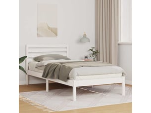 Lit adulte, lit simple, cadre de lit avec tête de lit blanc 90x200cm pin massif cf2246
