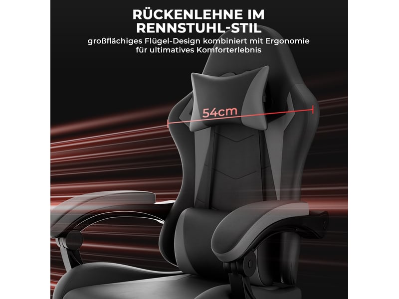  Chaise de bureau pour jeux vidéo 66x52x127 cm réglable en hauteur, métal, noir et gris  - Conforama D