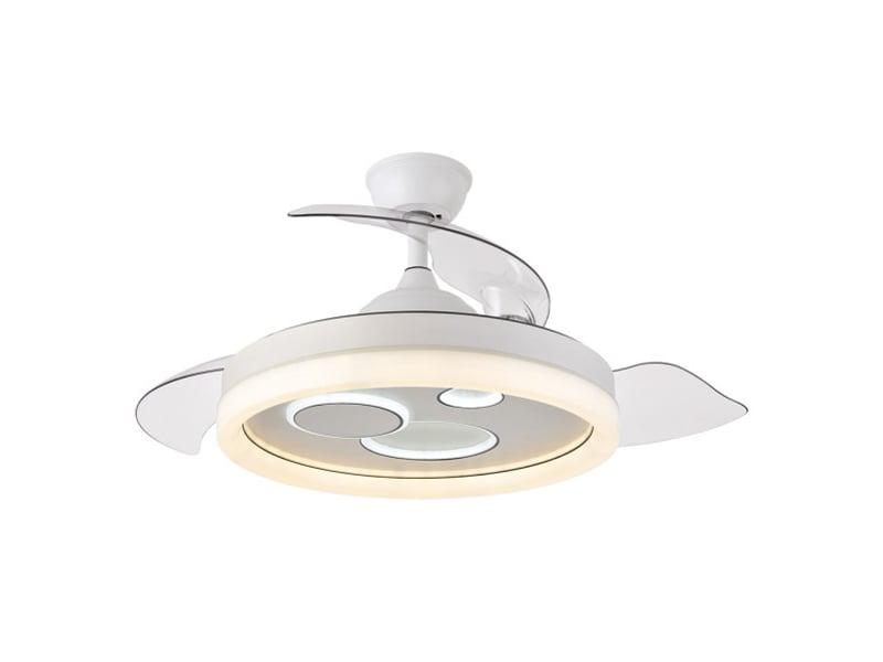  Fabrilamp turia plafonnier ventilateur led 72 w, 6120 lm, moteur dc, 3 pales rétractables, ø 107 cm, blanc 184891401 - Conforama E