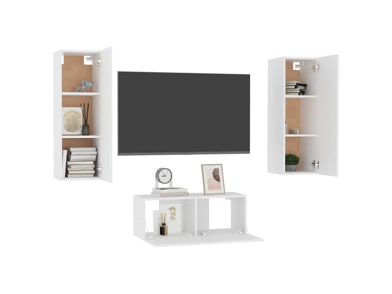  Ensemble de meubles tv 3 pcs blanc bois d'ingénierie shl5161  - Conforama C