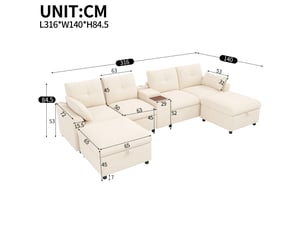 Canapé d'angle modulable 6 places en chenille beige avec 2 poufs de rangement