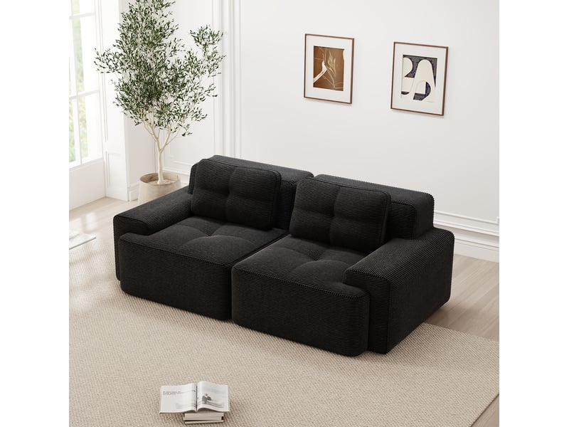  Canapé modulaire boneless, sofa moderne pour salon avec tiefsitz, confort nuage en velours côtelé, loveseat, canapé lit, noir  - Conforama C