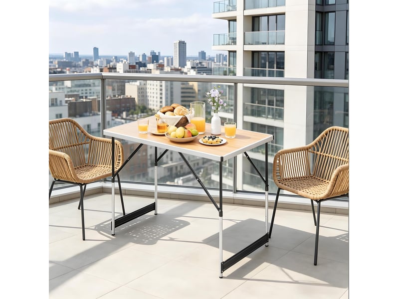 Table de camping pliante 100x60 cm – chêne clair – hauteur réglable sur 4 niveaux avec poignée pratique - Conforama B