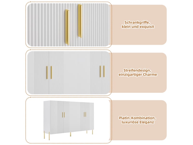  Buffet de rangement 4 portes blanc mat et doré – 160 x 35 x 100 cm  - Conforama D