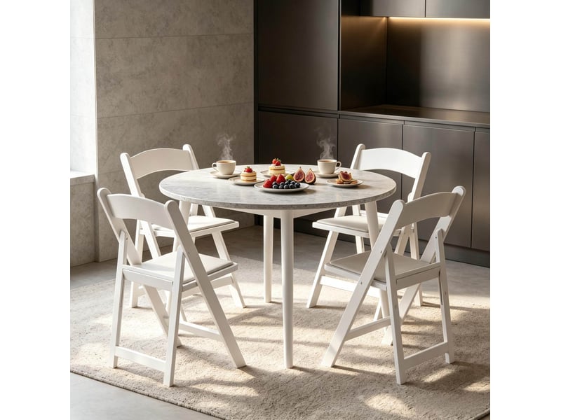 Lot de 4 chaises pliantes 44x45x78 cm – blanc – assise rembourrée en simili cuir – usage polyvalent - Conforama B
