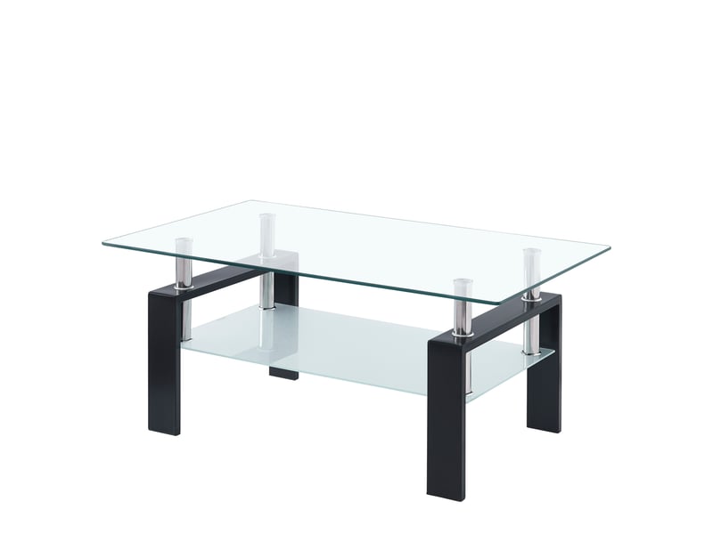  Table basse rectangulaire en verre trempé transparent, 100 x 60 x 44 cm, 2 niveaux  - Conforama A