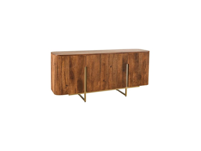  Buffet orion 160 cm en bois massif de manguier – 4 portes rainurées et piètement doré  - Conforama A