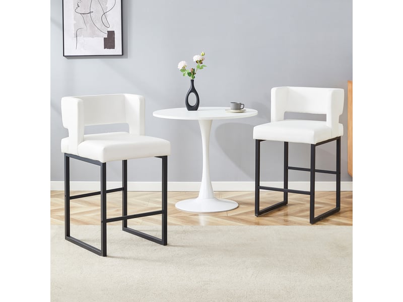  Chaises de bar blanches lot de 2, design nordique carré, pieds en métal noir, hauteur 91,4 cm  - Conforama R