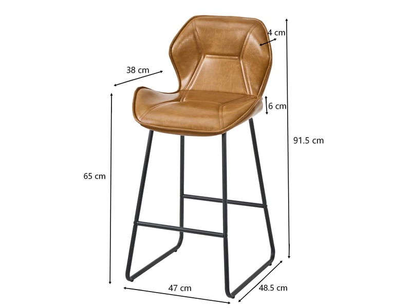  Tabouret de bar 2 pièces avec dossier ergonomique et repose-pieds, en métal et cuir synthétique marron  - Conforama D