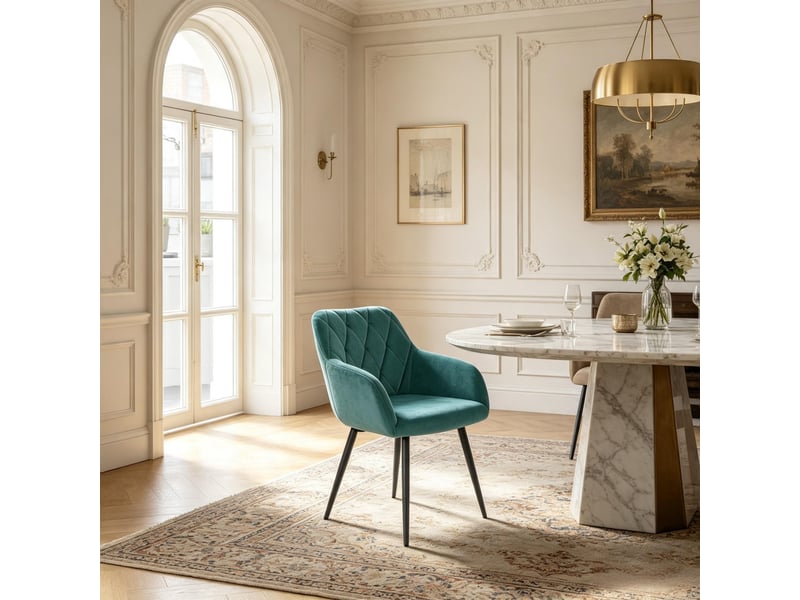  Chaise de salle à manger avec accoudoirs en velours bleu sarcelle T5828P577911 - Conforama E