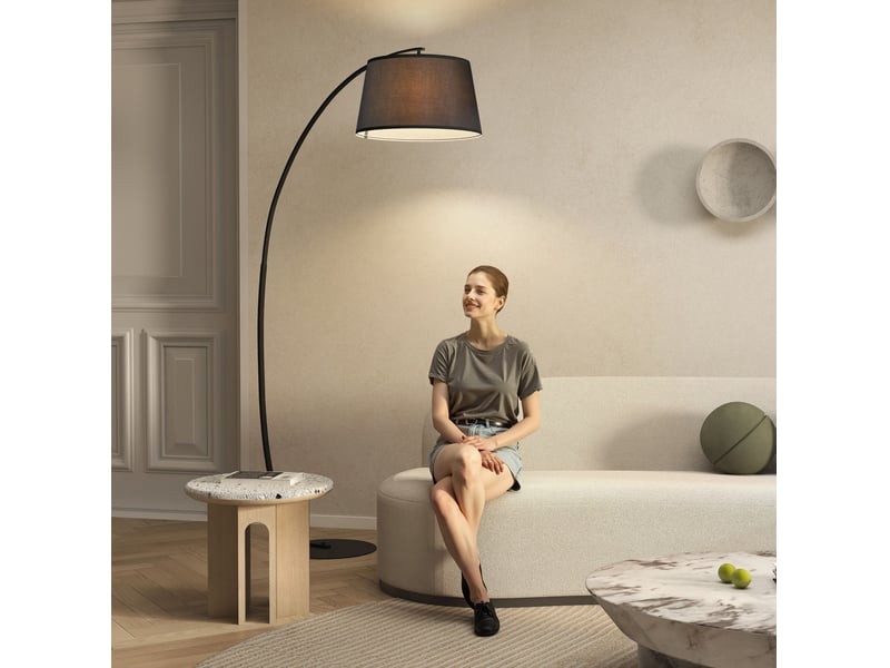  Lampadaire arc 105x47x190 cm interrupteur au pied métal noir  - Conforama C