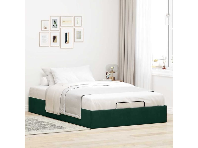  Lit double- lit adulte -  cadre de lit ottoman sans matelas vert foncé 120x190 cm velours  - Conforama B