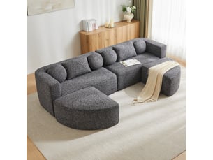 Canapé modulable, avec couchage d'appoint, sans montage, en tissu chenille, coloris noir, l292 x p165 x h68 cm, assise confortable